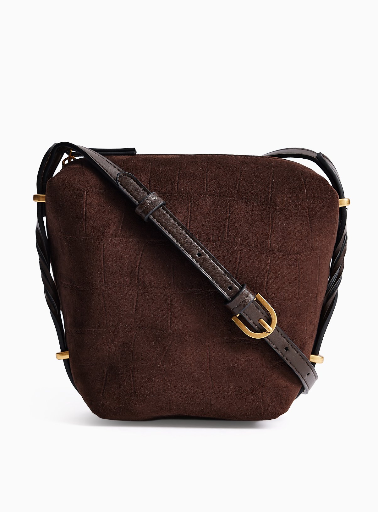 Dark Brown Faux Croc Print Crossbody Bag One Size - Image 2 thumbnail